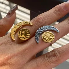 Moon 18K Real Gold Plated 304 Stainless Steel Basic Modern Style Commute Rings For Women's