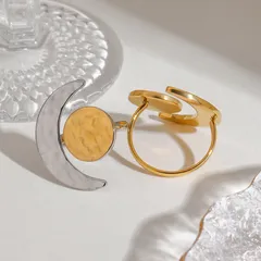 Moon 18K Real Gold Plated 304 Stainless Steel Basic Modern Style Commute Rings For Women's 2