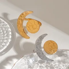Moon 18K Real Gold Plated 304 Stainless Steel Basic Modern Style Commute Rings For Women's 3