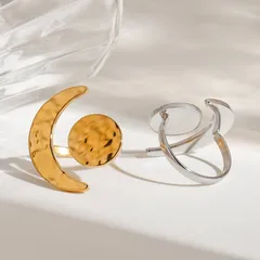 Moon 18K Real Gold Plated 304 Stainless Steel Basic Modern Style Commute Rings For Women's 4