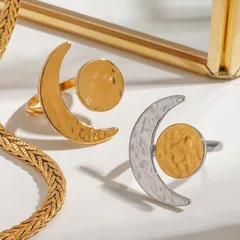 Moon 18K Real Gold Plated 304 Stainless Steel Basic Modern Style Commute Rings For Women's 5
