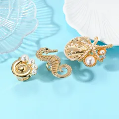 Beach Style Alloy Rhinestone Ocean Starfish Coral Shell Pearl Flower Open Ring For Women Cute Vintage Style 2