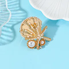 Beach Style Alloy Rhinestone Ocean Starfish Coral Shell Pearl Flower Open Ring For Women Cute Vintage Style 4