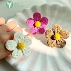 Sweet Beige Resin Flower Ring For Women Featuring Braid Craftsmanship