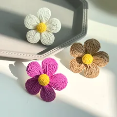 Sweet Beige Resin Flower Ring For Women Featuring Braid Craftsmanship 3