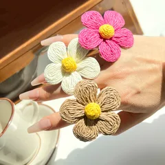 Sweet Beige Resin Flower Ring For Women Featuring Braid Craftsmanship 4