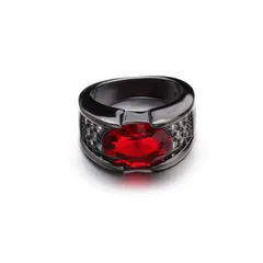 Black Gun Metal Ring For Men And Women Embedded With Red Ruby Ideal For Parties Weddings Simple Style Alloy Diamond Shape 3