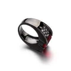 Black Gun Metal Ring For Men And Women Embedded With Red Ruby Ideal For Parties Weddings Simple Style Alloy Diamond Shape 4