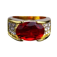Black Gun Metal Ring For Men And Women Embedded With Red Ruby Ideal For Parties Weddings Simple Style Alloy Diamond Shape 5