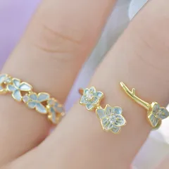 Blue Butterfly Design Ring For Women Gentle Index Finger Ring  Painted Metal Zircon 4