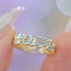 Blue Butterfly Design Ring For Women Gentle Index Finger Ring  Painted Metal Zircon 5