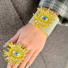 Blue Eyes Demon Eyes Vacuum Electroplating 18K Real Gold Zircon Inlaid Bracelet Unisex Waterproof Non-Fading Three-Dimensional Alloy