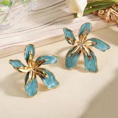 Blue Flowers Ring For Women, 18K Real Gold Plated Alloy With 0.03µm-0.05µm Thickness, 1 Piece