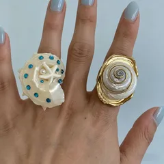 Bohemian Conch Ring For Women, Handmade Alloy With Rhinestones Inlay