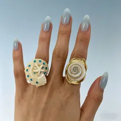 Bohemian Conch Ring For Women, Handmade Alloy With Rhinestones Inlay 2