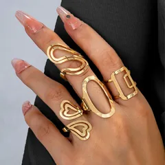 Bohemian Geometric Rings For Women, 4 Pieces Set In Golden Metal Finish