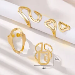 Bohemian Geometric Rings For Women, 4 Pieces Set In Golden Metal Finish 2