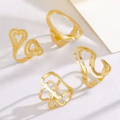 Bohemian Geometric Rings For Women, 4 Pieces Set In Golden Metal Finish 4