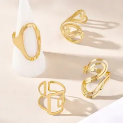 Bohemian Geometric Rings For Women, 4 Pieces Set In Golden Metal Finish 5