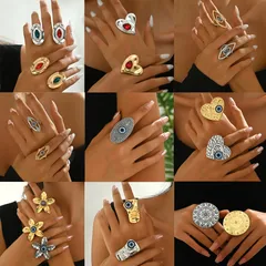Bohemian Heart Shape Ring For Women In Golden Zinc Alloy, Stylish And Unique Jewelry Accessory
