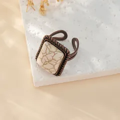 Bohemian Retro Turquoise Ring Fashionable Ladies Hand Jewelry Accessory Alloy Material U-Shape Geometric Pattern Cat Design 3
