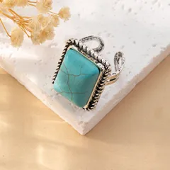 Bohemian Retro Turquoise Ring Fashionable Ladies Hand Jewelry Accessory Alloy Material U-Shape Geometric Pattern Cat Design 4