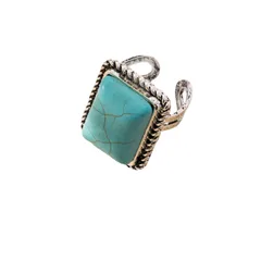 Bohemian Retro Turquoise Ring Fashionable Ladies Hand Jewelry Accessory Alloy Material U-Shape Geometric Pattern Cat Design 5