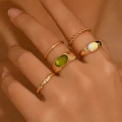Bohemian Round Twist Band Rings For Women In Red With Zircon Inlay, 5 PCS/Package 2