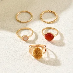 Bohemian Round Twist Band Rings For Women In Red With Zircon Inlay, 5 PCS/Package 3