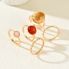 Bohemian Round Twist Band Rings For Women In Red With Zircon Inlay, 5 PCS/Package 4