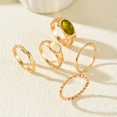 Bohemian Round Twist Band Rings For Women In Red With Zircon Inlay, 5 PCS/Package 5