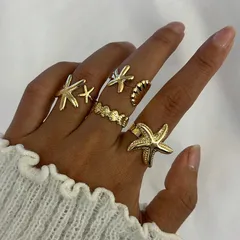 Bohemian Shell Rings For Women, 4 PCS Package, Gold Electroplated Zinc Alloy