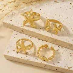 Bohemian Shell Rings For Women, 4 PCS Package, Gold Electroplated Zinc Alloy 3