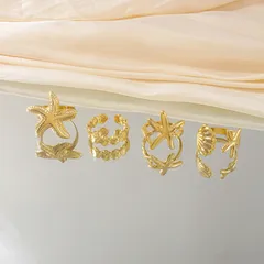Bohemian Shell Rings For Women, 4 PCS Package, Gold Electroplated Zinc Alloy 5