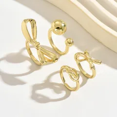 Bow Tie Ring For Women In Zinc Alloy Featuring KC Golden Plated Electroplated Finish With Asymmetrical Design 5