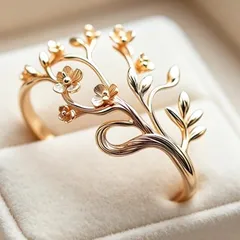 Bronze Alloy Open Ring For Women Featuring Electroplated Gold Finish With Elegant Flower Pattern