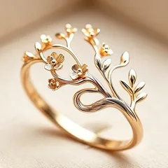 Bronze Alloy Open Ring For Women Featuring Electroplated Gold Finish With Elegant Flower Pattern 2