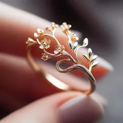 Bronze Alloy Open Ring For Women Featuring Electroplated Gold Finish With Elegant Flower Pattern 3