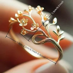 Bronze Alloy Open Ring For Women Featuring Electroplated Gold Finish With Elegant Flower Pattern 4