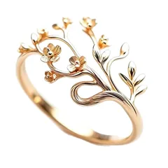 Bronze Alloy Open Ring For Women Featuring Electroplated Gold Finish With Elegant Flower Pattern 5