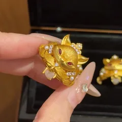 Brushed Copper Fox Open Ring For Women With Electroplated Gold Plating 2