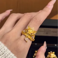 Brushed Copper Fox Open Ring For Women With Electroplated Gold Plating 3