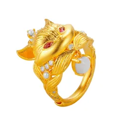 Brushed Copper Fox Open Ring For Women With Electroplated Gold Plating 5
