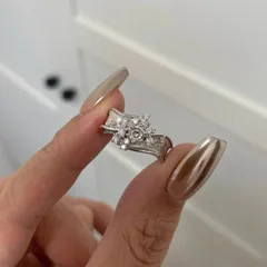 Brushed Copper Open Ring For Women Featuring Flower Pattern With Zircon Inlay In Silver