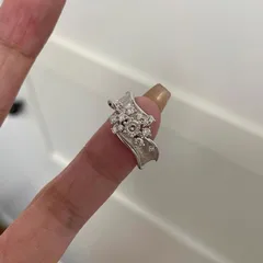 Brushed Copper Open Ring For Women Featuring Flower Pattern With Zircon Inlay In Silver 2