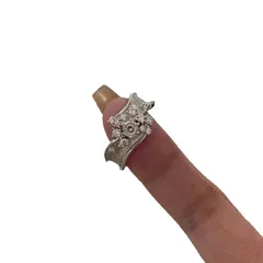 Brushed Copper Open Ring For Women Featuring Flower Pattern With Zircon Inlay In Silver 5