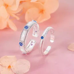 Brushed Copper Open Ring With Zircon Inlay Featuring Star Pattern For Women, Available In Blue 2