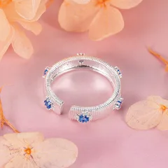 Brushed Copper Open Ring With Zircon Inlay Featuring Star Pattern For Women, Available In Blue 4