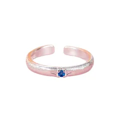 Brushed Copper Open Ring With Zircon Inlay Featuring Star Pattern For Women, Available In Blue 5