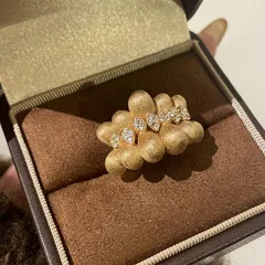 Brushed Copper Open Rings For Women Featuring Water Droplets Pattern With Zircon Inlay In Gold